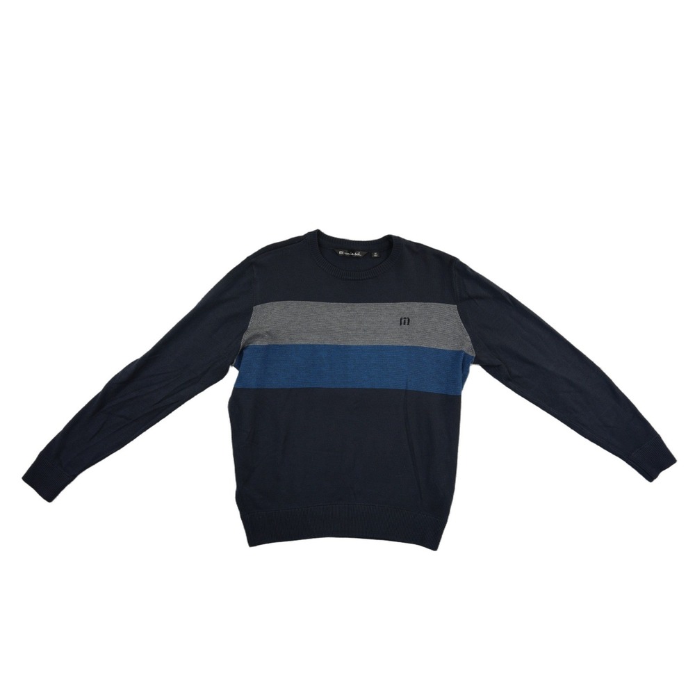 Travis Mathew Sweater Men's Size Medium Navy Blue Colorblock Crewneck Golf